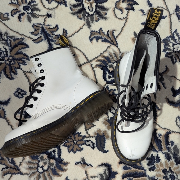 Dr. Martens White Leather Boots with Black Accents - Picture 1 of 9